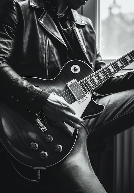 Free photo monochrome view of person playing electric guitar