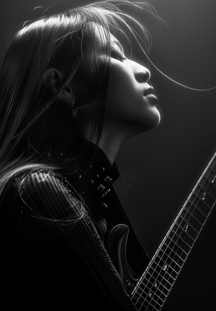 Free photo monochrome view of person playing electric guitar