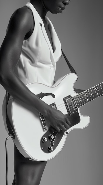 전기 기타 를 연주 하는 사람 의 단색 시각