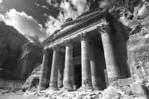 Foto gratuita vista monocromatica di petra per la giornata del patrimonio mondiale