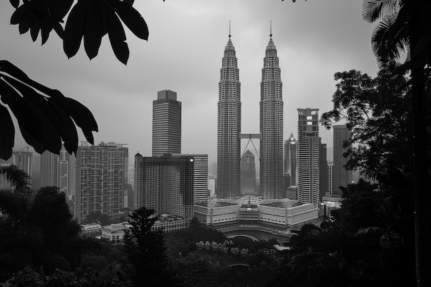 Foto gratuita vista monocromatica delle torri di petronas per la giornata del patrimonio mondiale