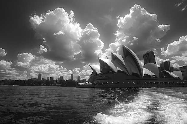 Foto gratuita vista monocromatica dell'opera di sydney per la giornata del patrimonio mondiale