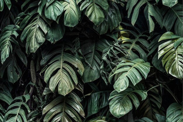 Monstera deliciosa 식물은 정원에 나뭇잎