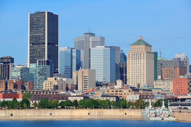 Montreal city skyline over river