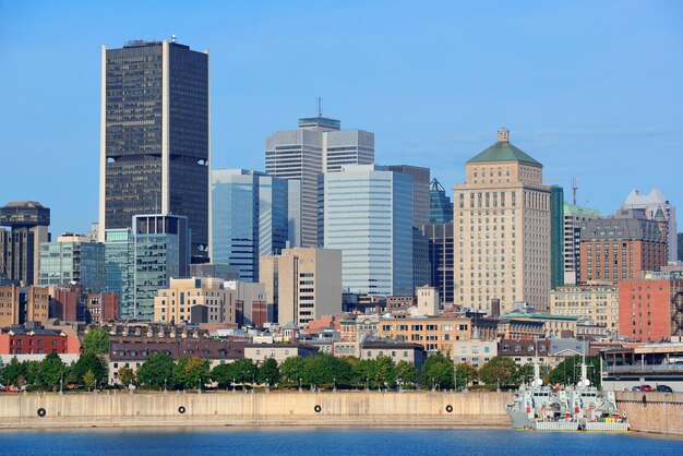 Montreal city skyline over river