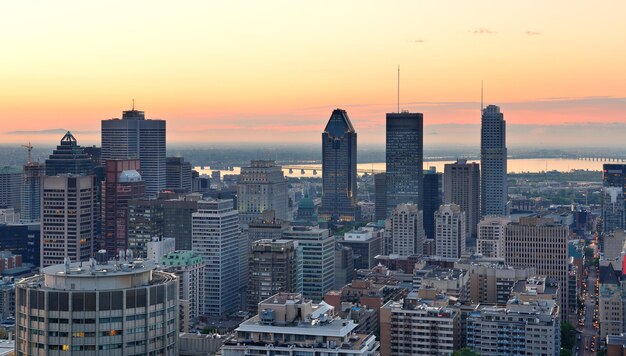 Montreal sunrise viewed from Mont Royal with city skyline in the morning