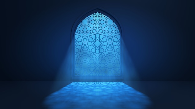 Free photo moon light shine through the window into islamic mosque interior