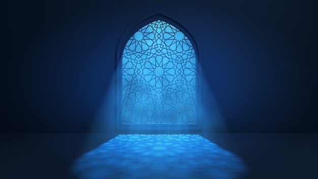 Free Photo moon light shine through the window into islamic mosque interior