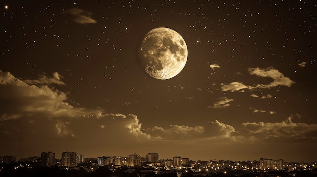 The moon seen during a phase with sepia style effect