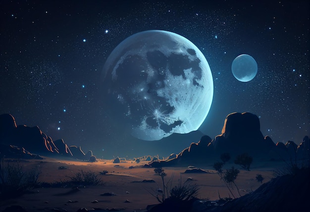 Moon Ladder Surreal Blue 4K Wallpaper - Best Wallpapers