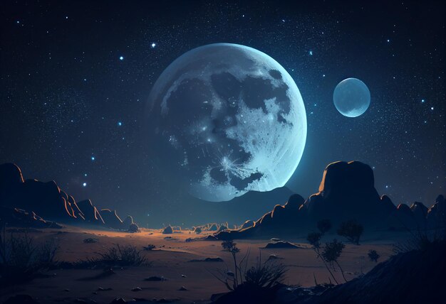 Moon in sky at night background asset game 2D futuristic generative ai