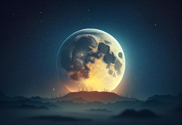 Moon in sky at night background asset game 2D futuristic generative ai