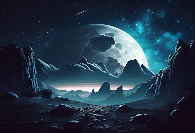 Foto gratuita luna nel cielo di notte sfondo asset gioco 2d futuristico generativo ai
