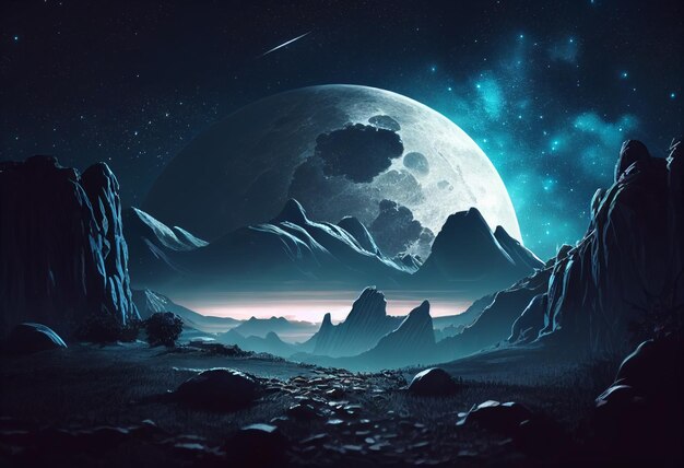 Moon in sky at night background asset game 2D futuristic generative ai