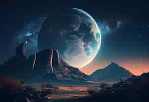 Free photo moon in sky at night background asset game 2d futuristic generative ai