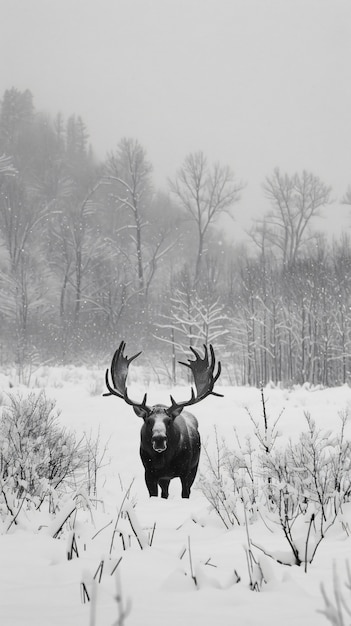 Free photo moose in the wild in black and white