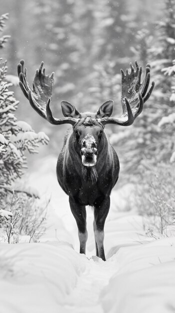 Free photo moose in the wild in black and white