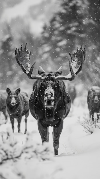 Free photo moose in the wild in black and white