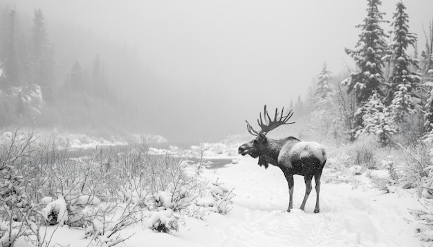 Foto gratuita alce in natura in bianco e nero