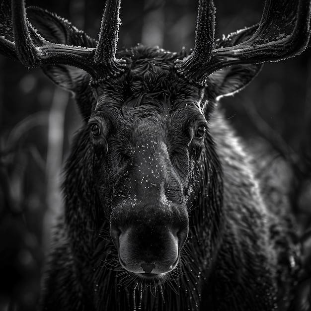 Free photo moose in the wild in black and white