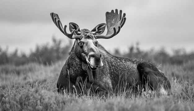 Free photo moose in the wild in black and white