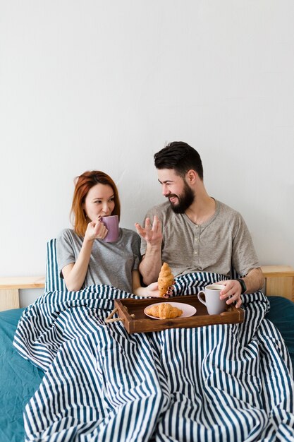 Morning breakfast in bed and blankets