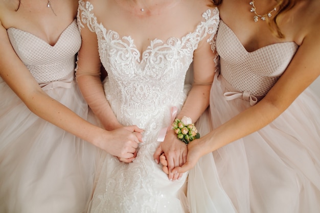 Morning of the bride when she wears a beautiful dress