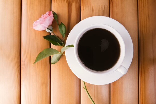 Morning coffee on wooden background