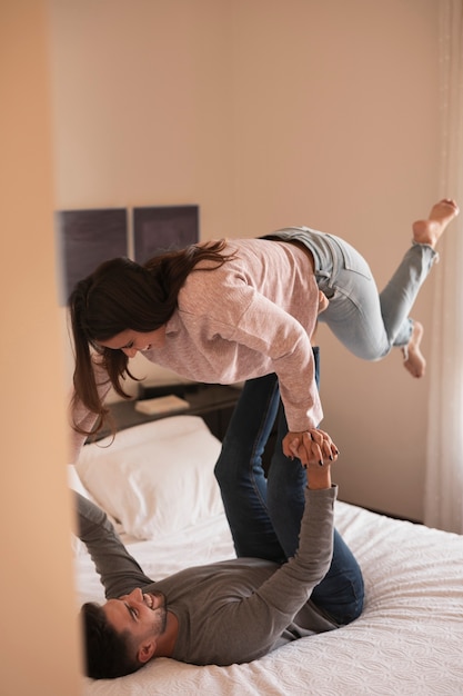 Morning couple being playful