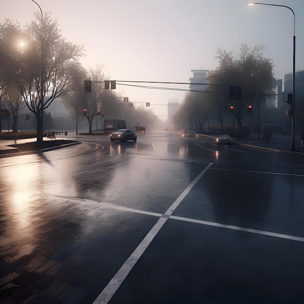 Бесплатное фото Утренний туман в городе дорога в туманное утро