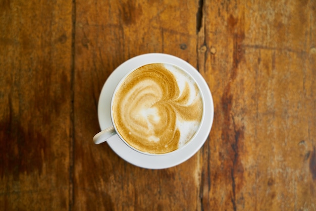 morning latte wood cup macro