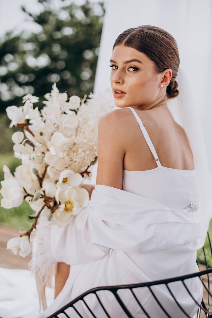 Free Photo morning preparation of young woman bride to be