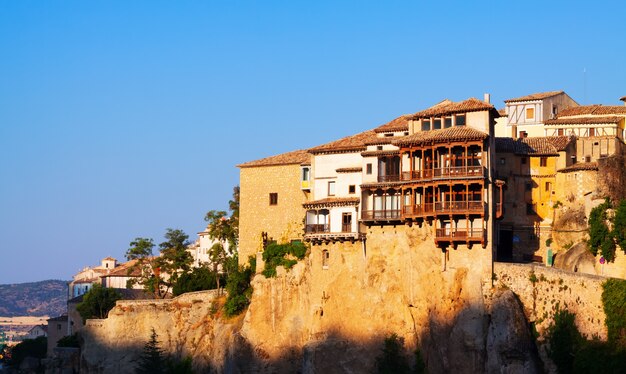 Morning view of Hanging houses in Cuenca