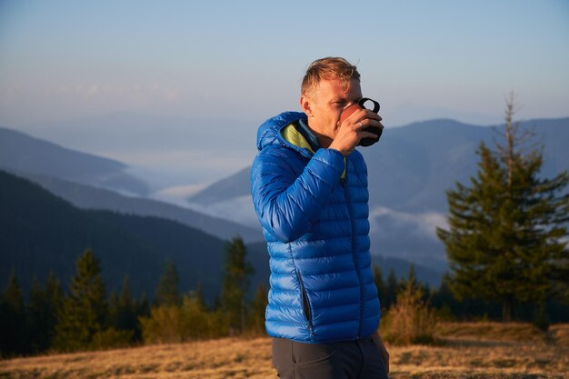 Morning walk in the fresh air in mountains