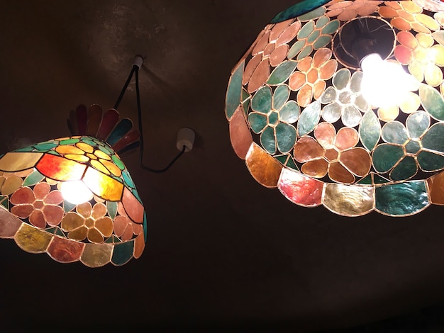 Free photo mosaic glass ceiling lights