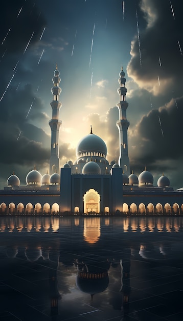 無料写真 雲の天候でモスクの建物の建築