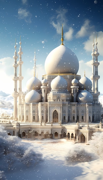 Free photo mosque building architecture with winter landscape