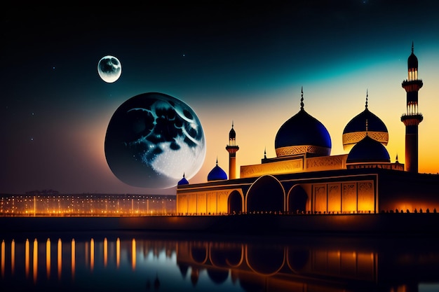 月と星を背景にしたモスク