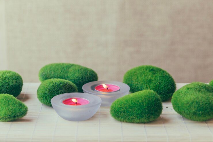 Free Photo mossed stones and candles
