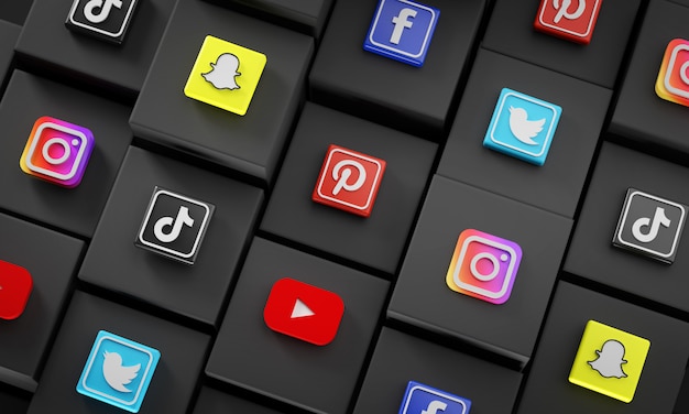 Most popular social media icons on black cubes Premium Photo