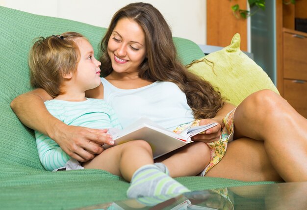 Mother and child reading book