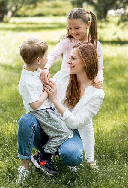 Mother and children in the park