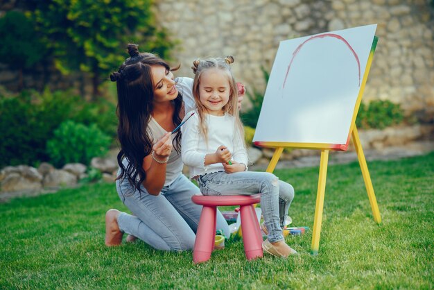 Mother and daughter drawing