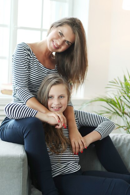 mother and daughter at home