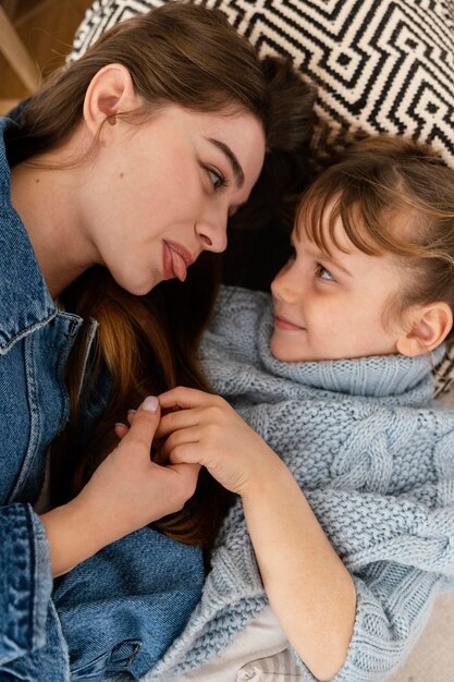 Mother and daughter at home