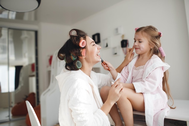 mother and daughter at home