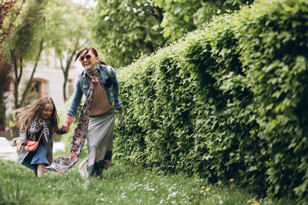 Mother and daughter in park