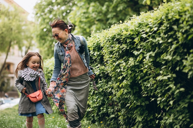 Mother and daughter in park