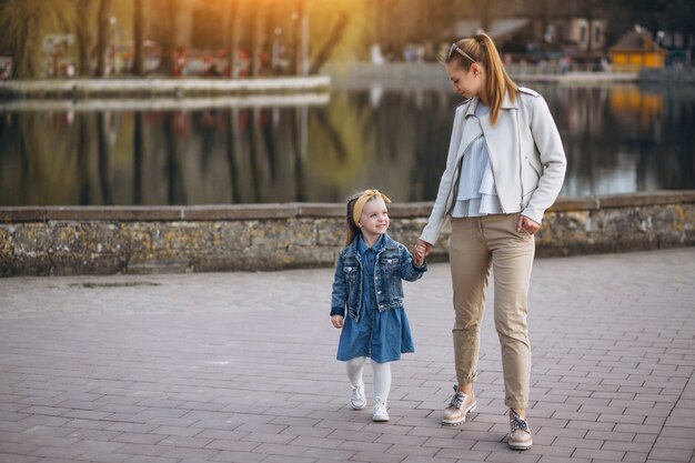 Mother and daughter in park