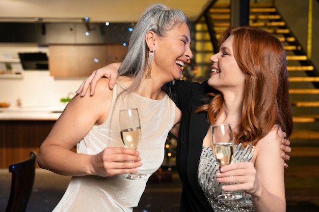 Mother and daughter partying on new year night